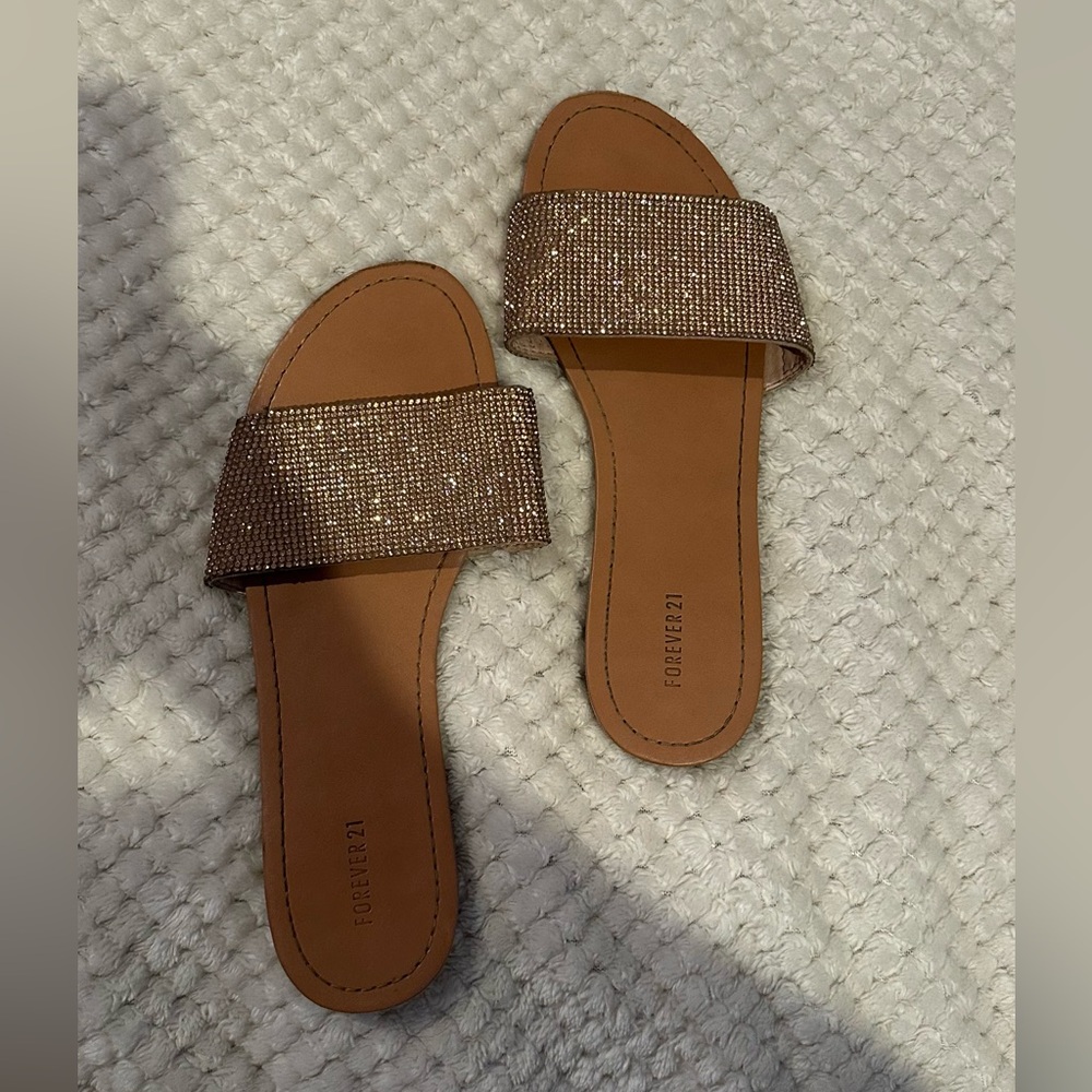 Forever 21 Glittering Rose Gold Slide Sandals